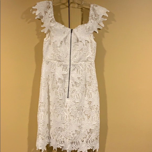 Lace Mini White Dress with Off the Shoulder - Picture 4 of 5